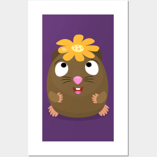 Cute guinea pig happy cartoon illustration Posters and Art